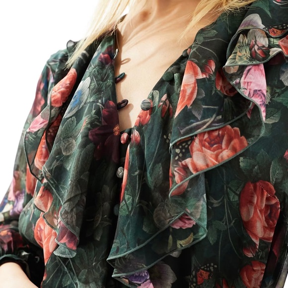 & OTHER STORIES | GREEN FLORAL | MIDI DRESS | SIZE EURO 40 US 8 - Picture 2 of 6